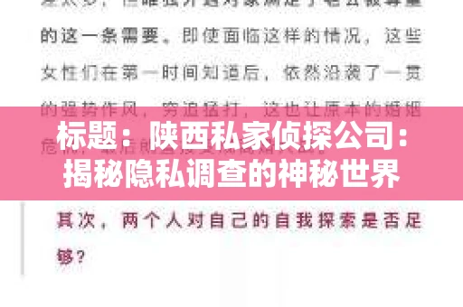 标题：陕西私家侦探公司：揭秘隐私调查的神秘世界