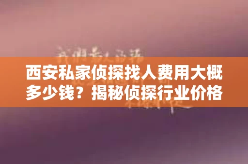 西安私家侦探找人费用大概多少钱？揭秘侦探行业价格之谜