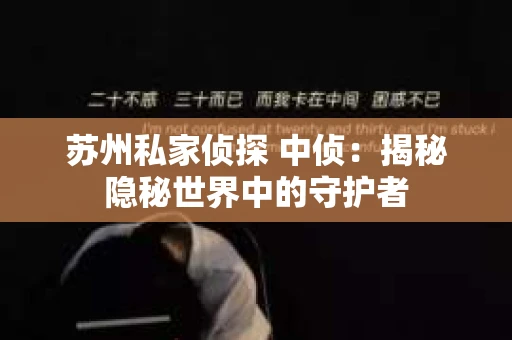 苏州私家侦探 中侦：揭秘隐秘世界中的守护者