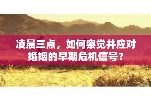 凌晨三点，如何察觉并应对婚姻的早期危机信号？